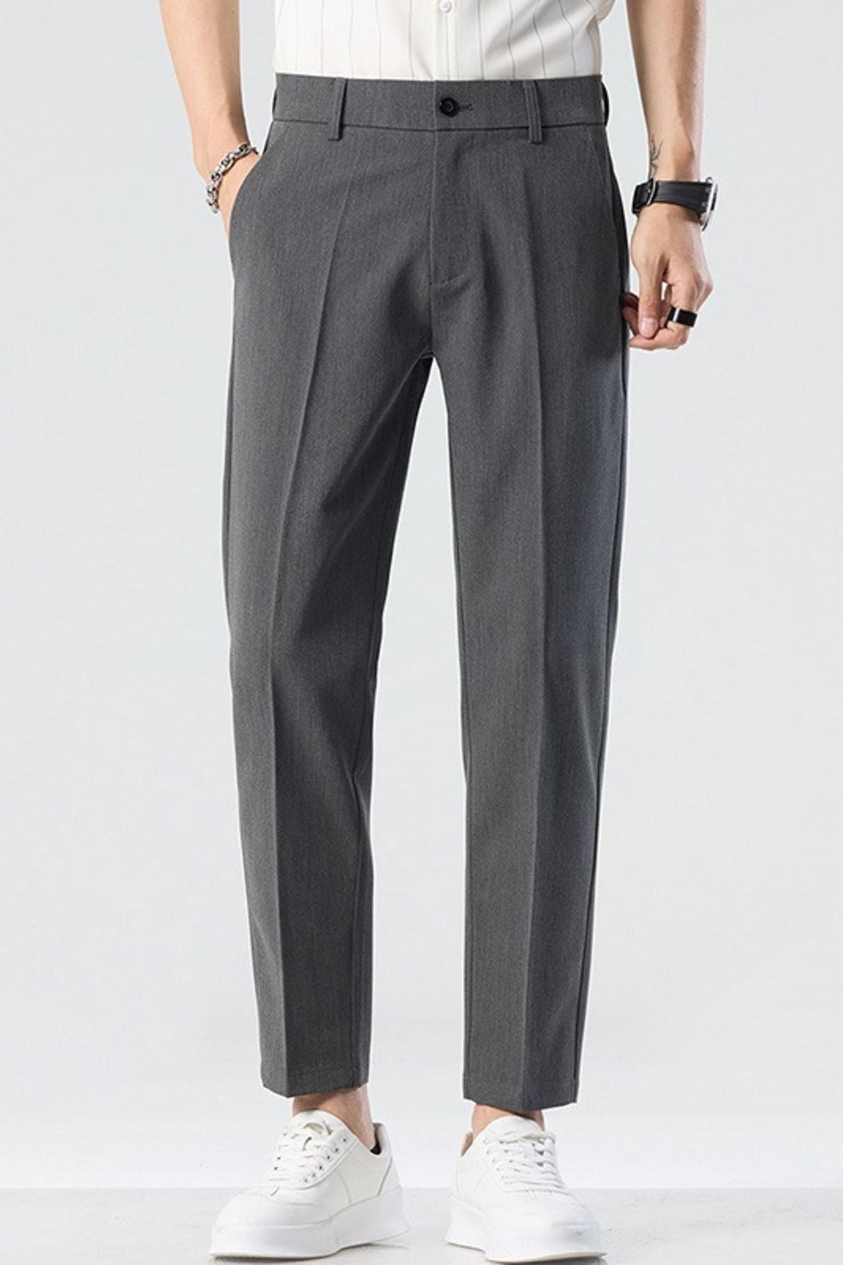 Men's Straight-Leg Casual Pants Dark Gray - Love Classic