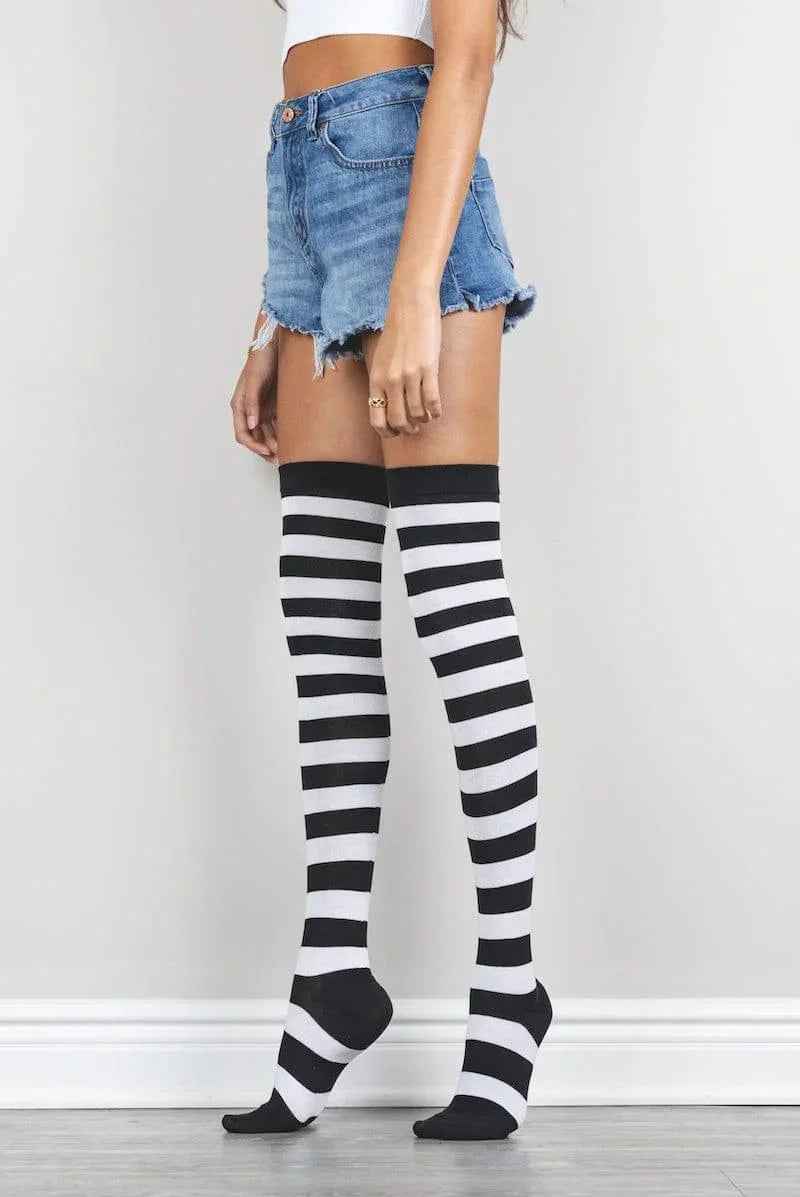 Black and White Thigh High Socks 4