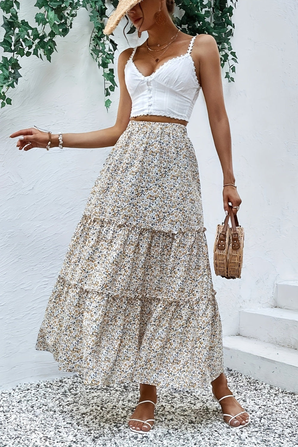 【COLOR iN ID】Spring Frill Tiered Long Skirt Frill Tiered Maxi Skirt - Love Classic
