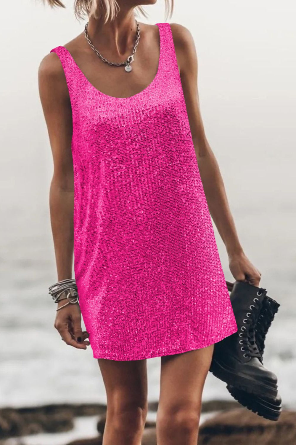 Sequin Mini Dress Hot Pink - Love Classic 2