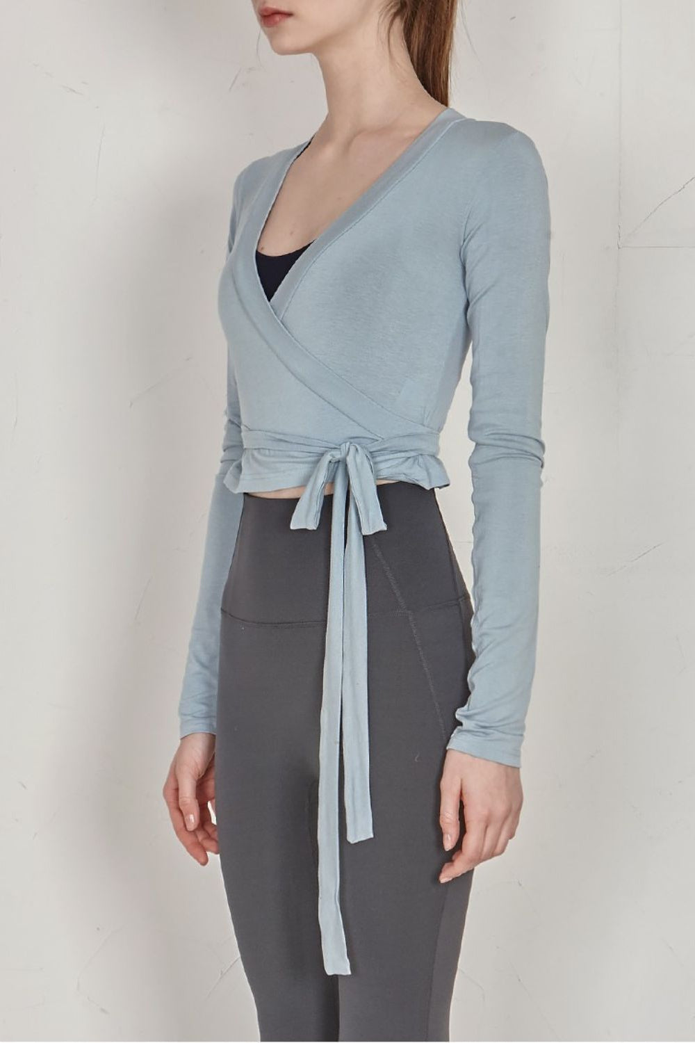 Tied Surplice Long Sleeve Top Light Blue - Love Classic 2