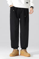 Men's Drawstring Cargo Joggers with Pockets Black - Love Classic 2