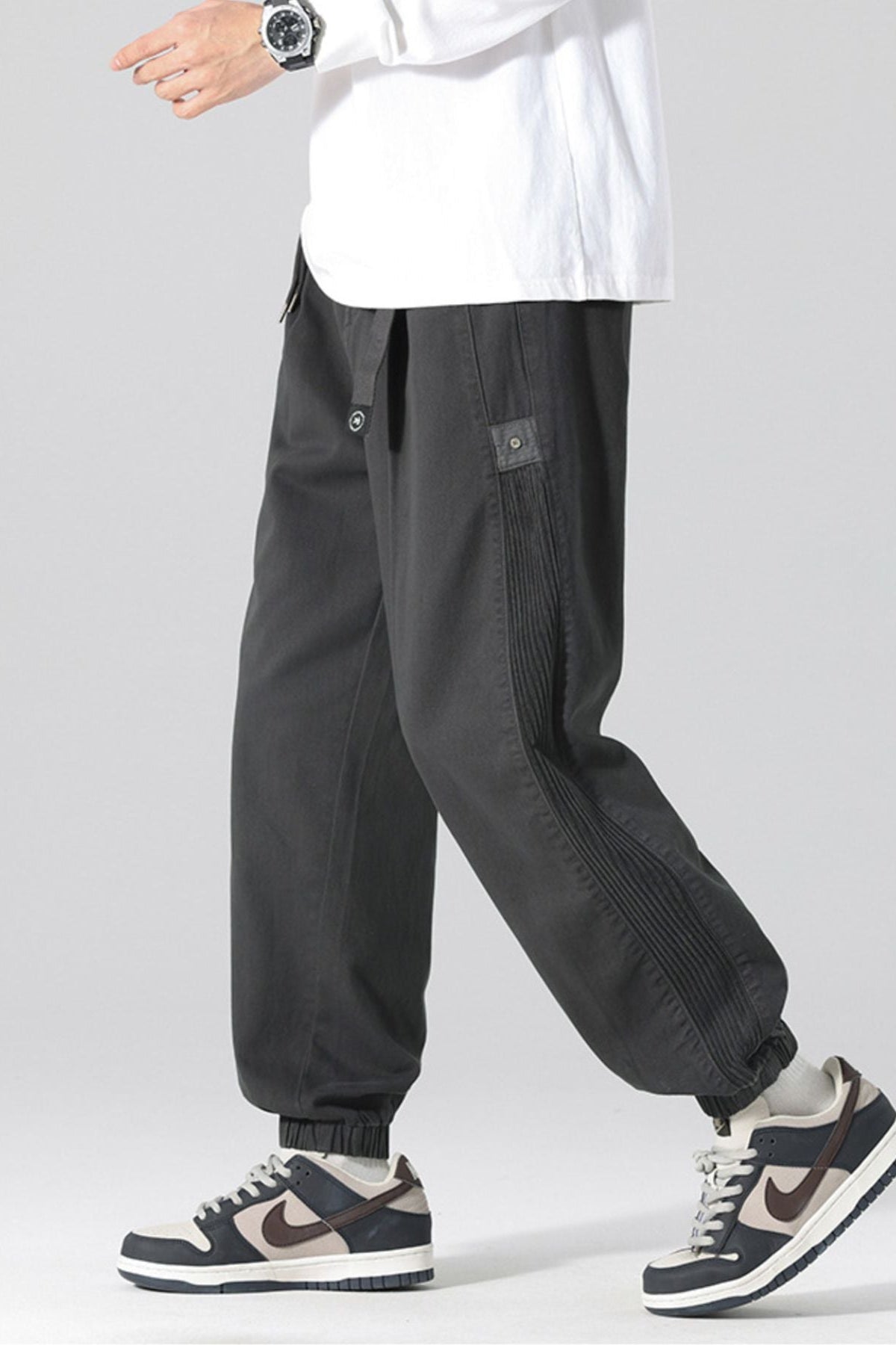 Men's Drawstring Cargo Joggers with Pockets Grey - Love Classic 2