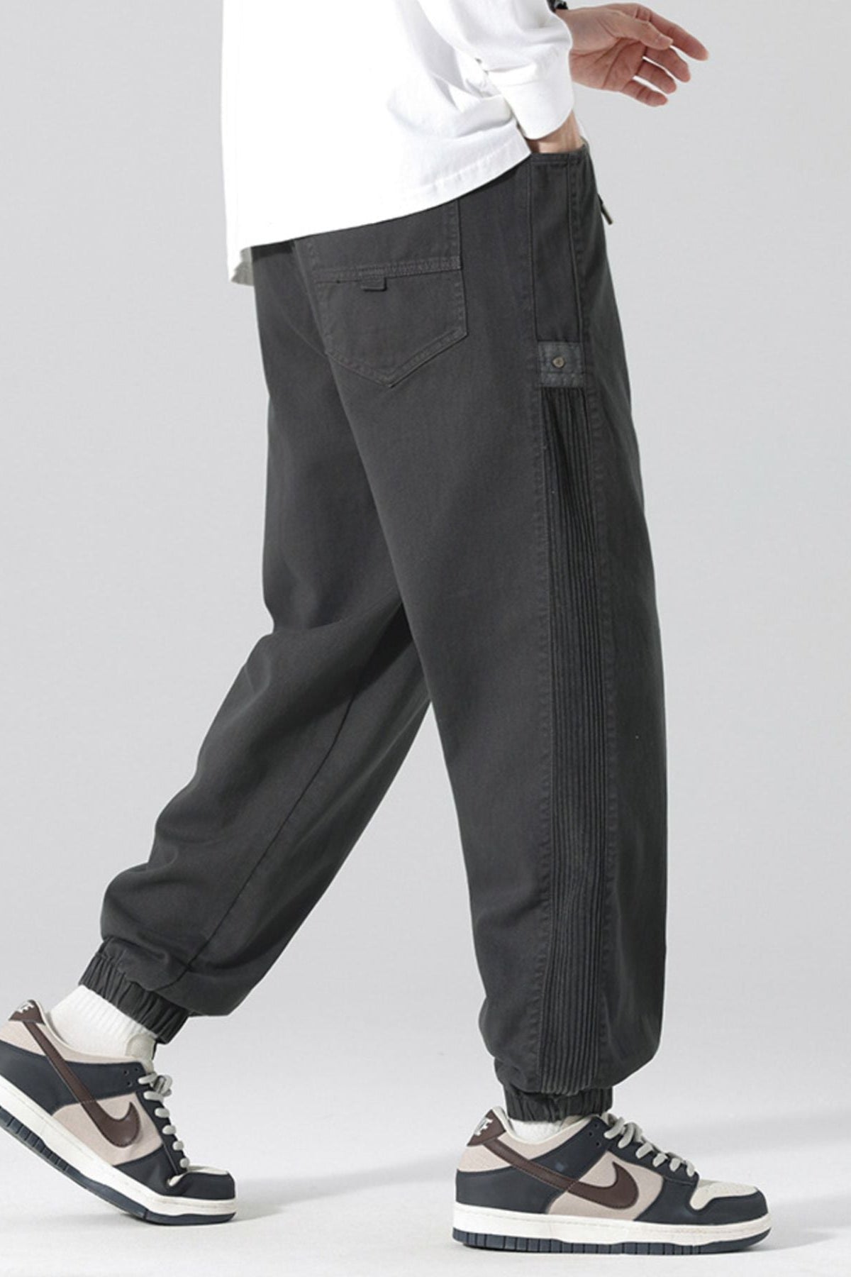 Men's Drawstring Cargo Joggers with Pockets Grey - Love Classic 3