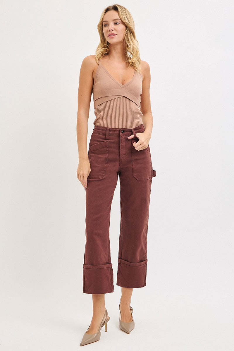 High Rise Wide Straight Cuffed Patch Jeans - Love Classic 6