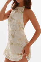 Backless Embroidered Halter Neck Mini Dress Milky White - Love Classic 2