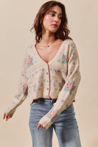 Floral Pattern Button Sweater Cardigan - Love Classic