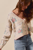 Floral Pattern Button Sweater Cardigan - Love Classic 3