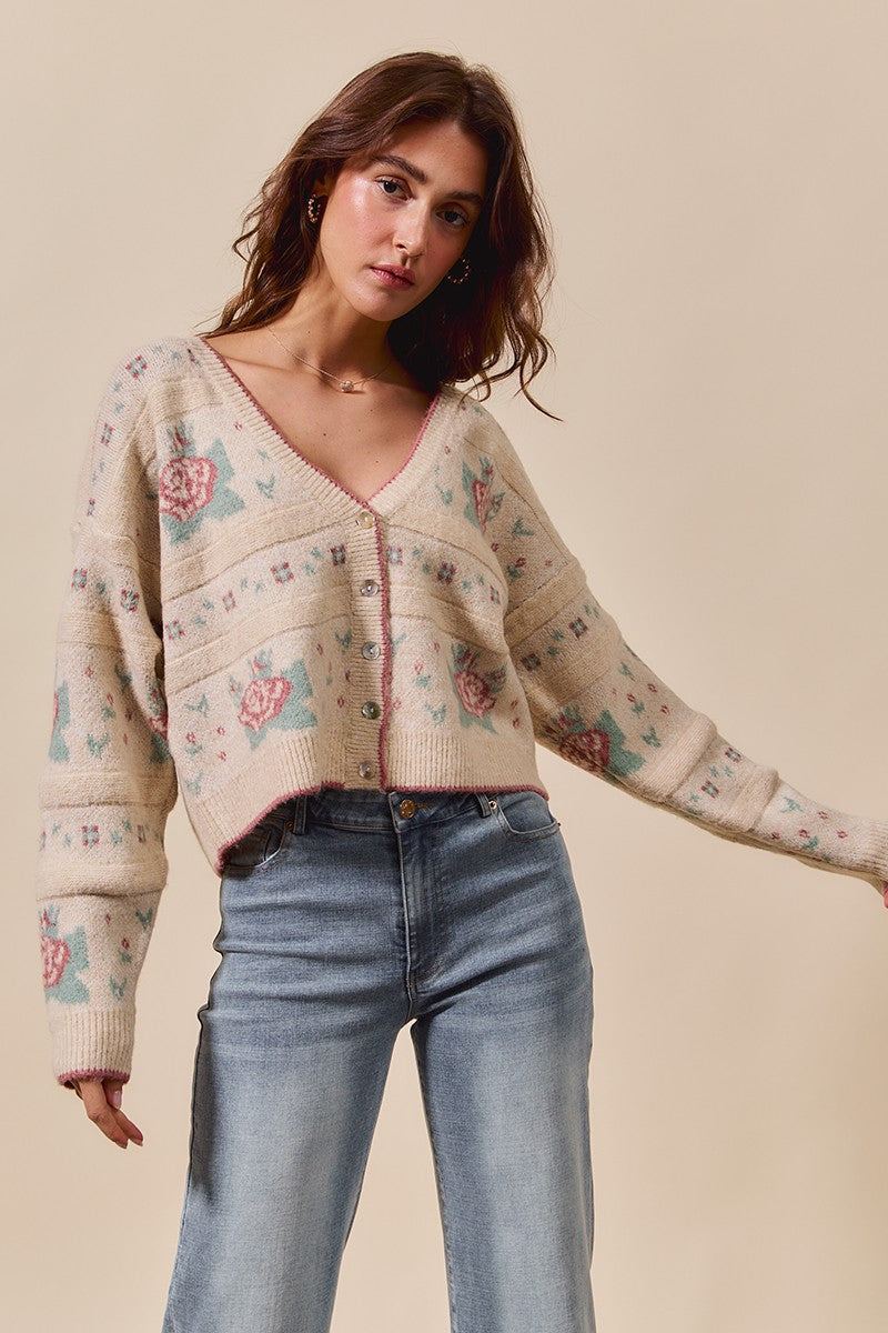 Floral Pattern Button Sweater Cardigan - Love Classic 5