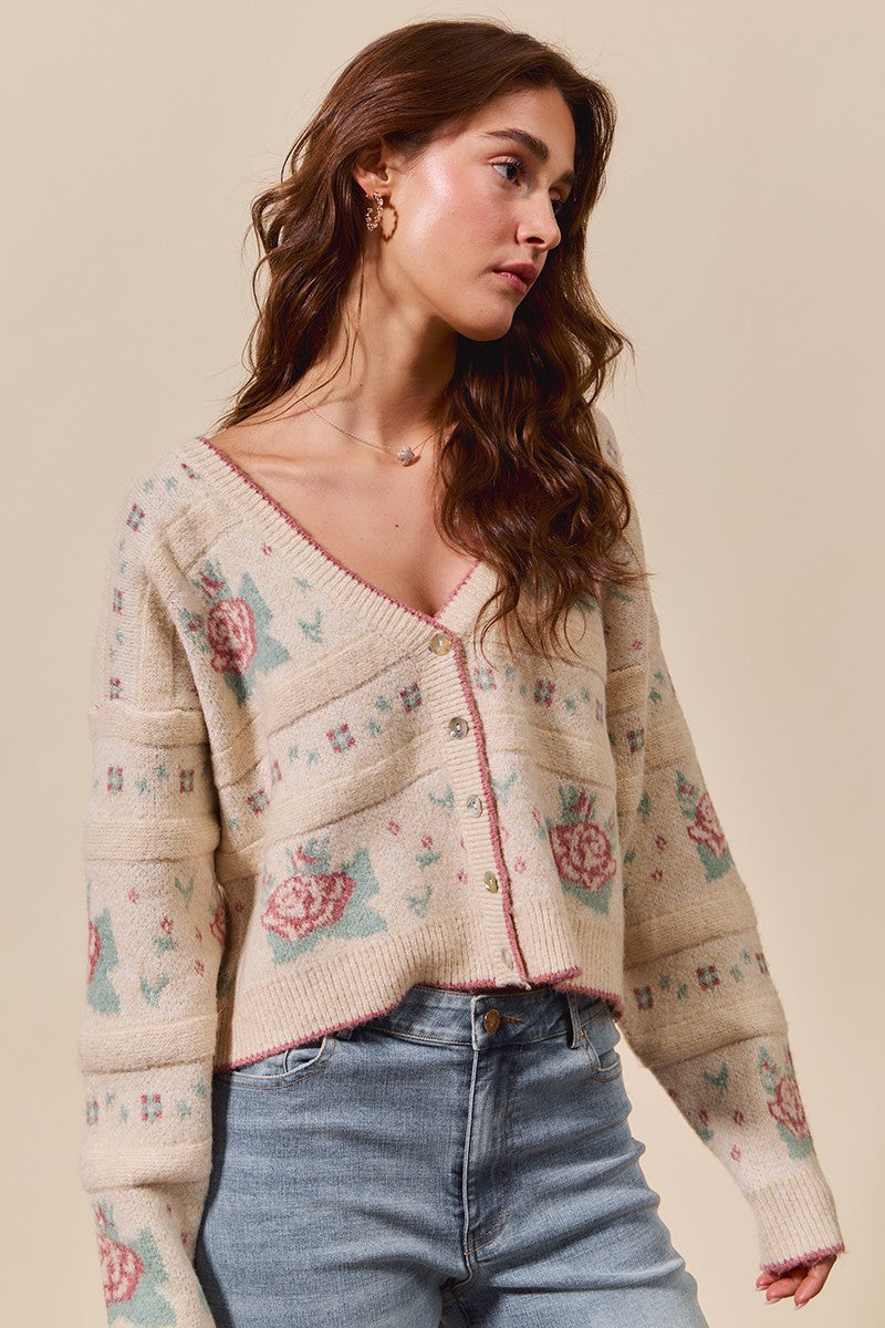 Floral Pattern Button Sweater Cardigan - Love Classic 7