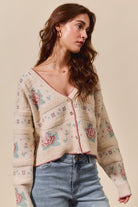Floral Pattern Button Sweater Cardigan - Love Classic 10