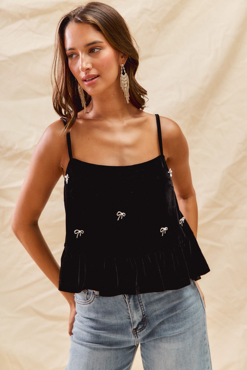 Velvet Ribbon Rhinestone Top - Love Classic