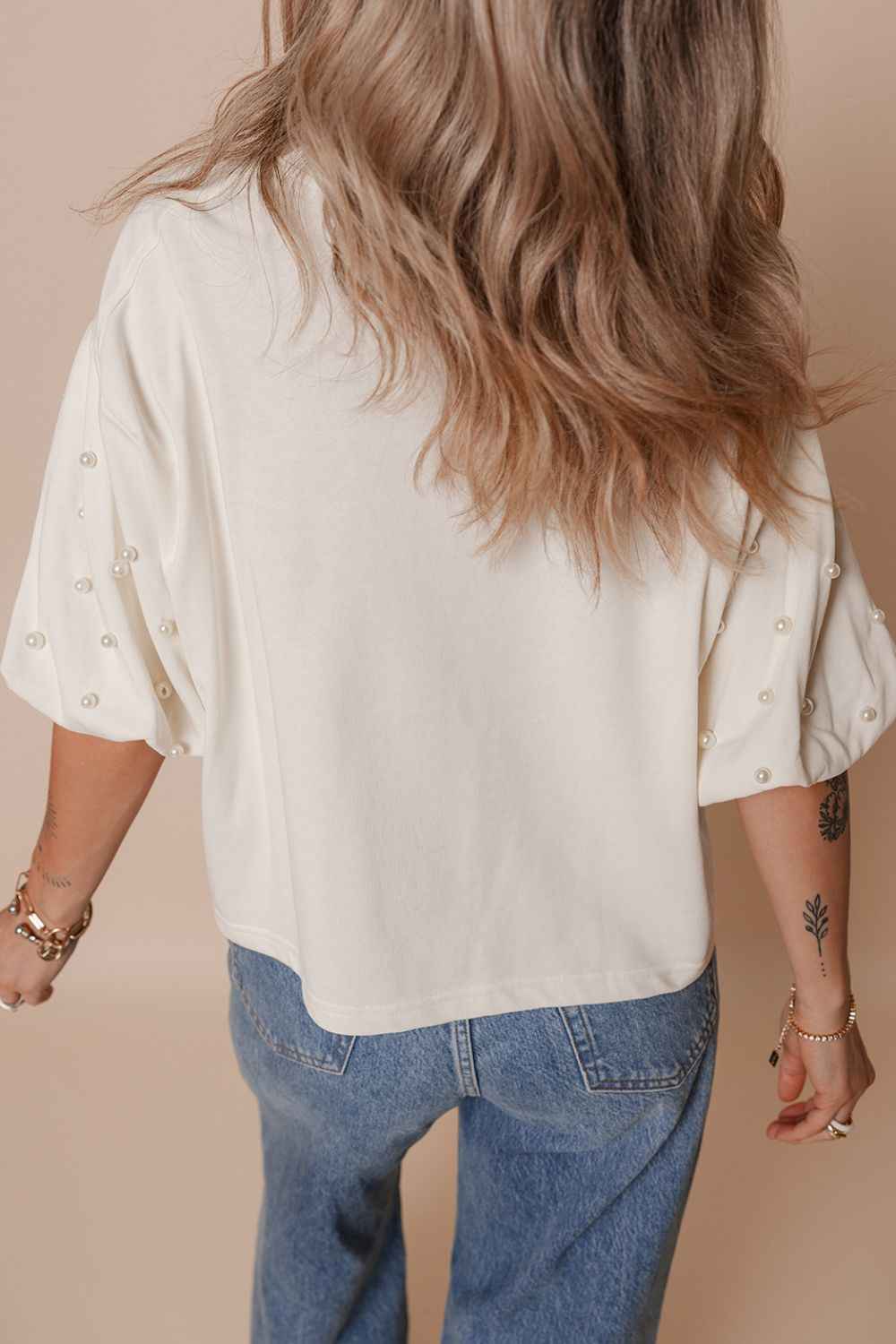 AMERICA EST 1776 Embroidered Pearl Beaded Sleeve T Shirt 3