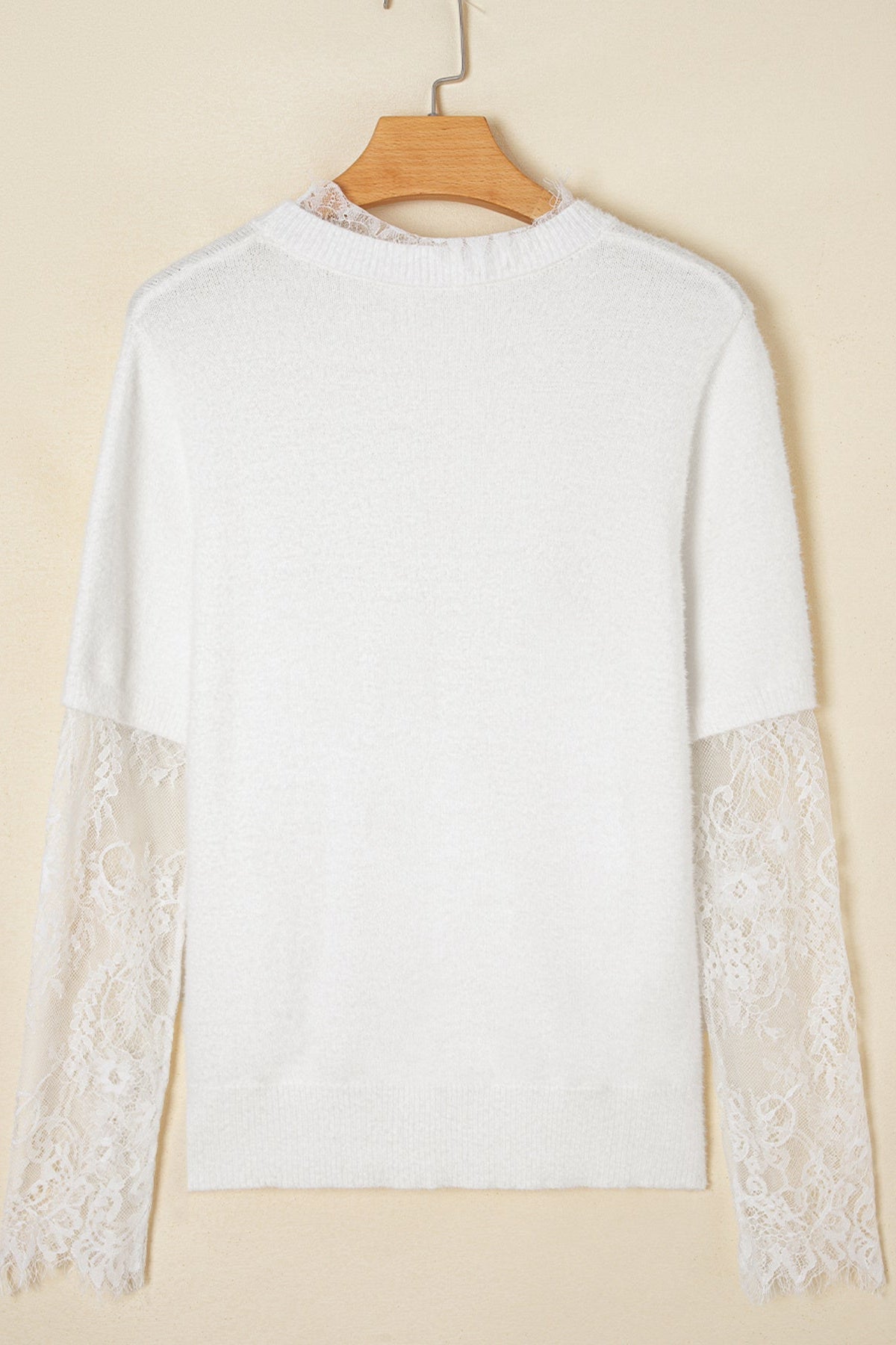 Lace Sleeve Faux Two-Piece Fuzzy Sweater - Love Classic 5