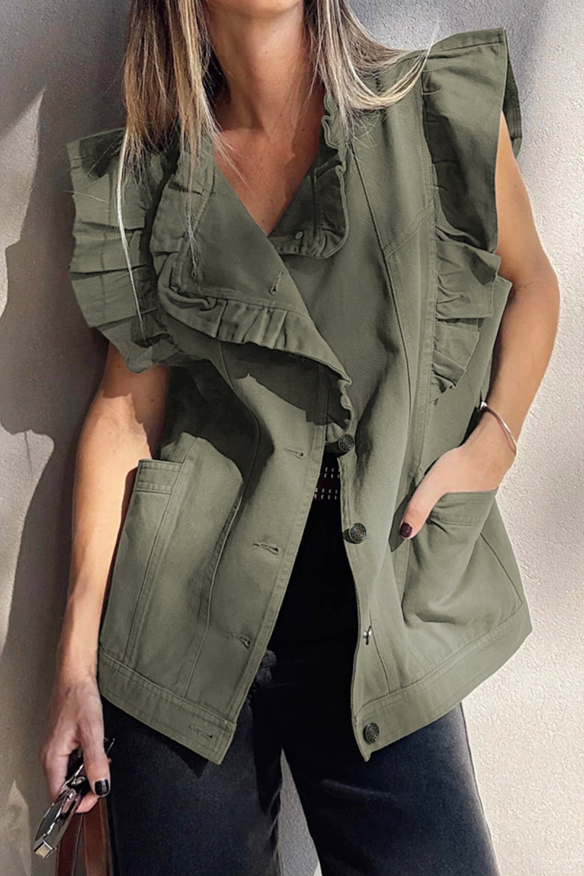 Ruffled Patchwork Denim Jacket Vest - Love Classic 3