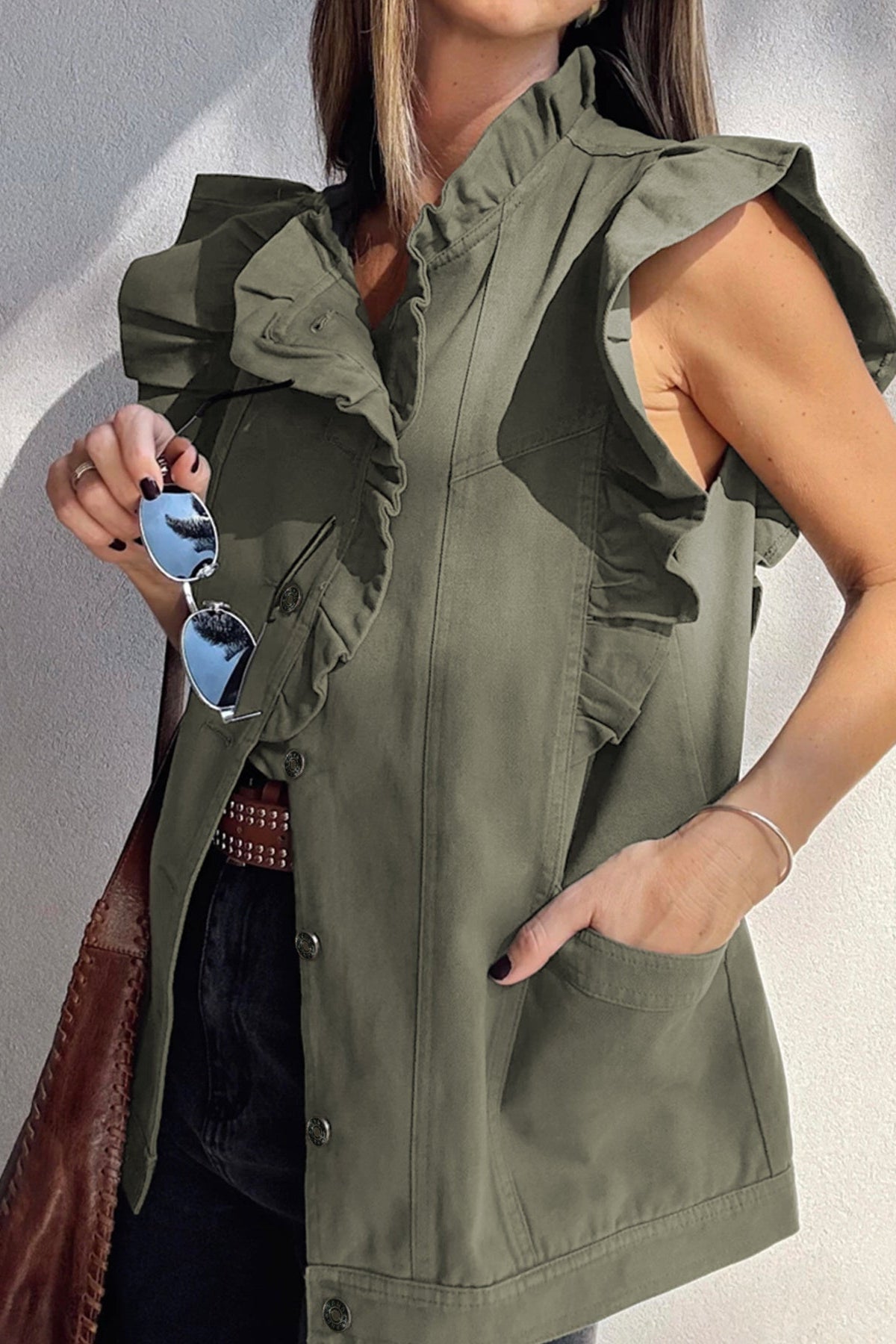 Ruffled Patchwork Denim Jacket Vest - Love Classic 4