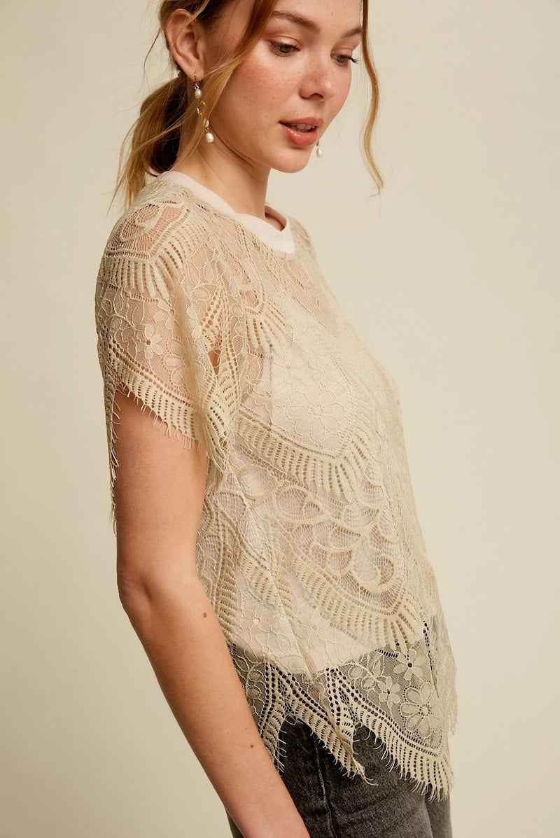 Scallop Lace Knit Top True White 3