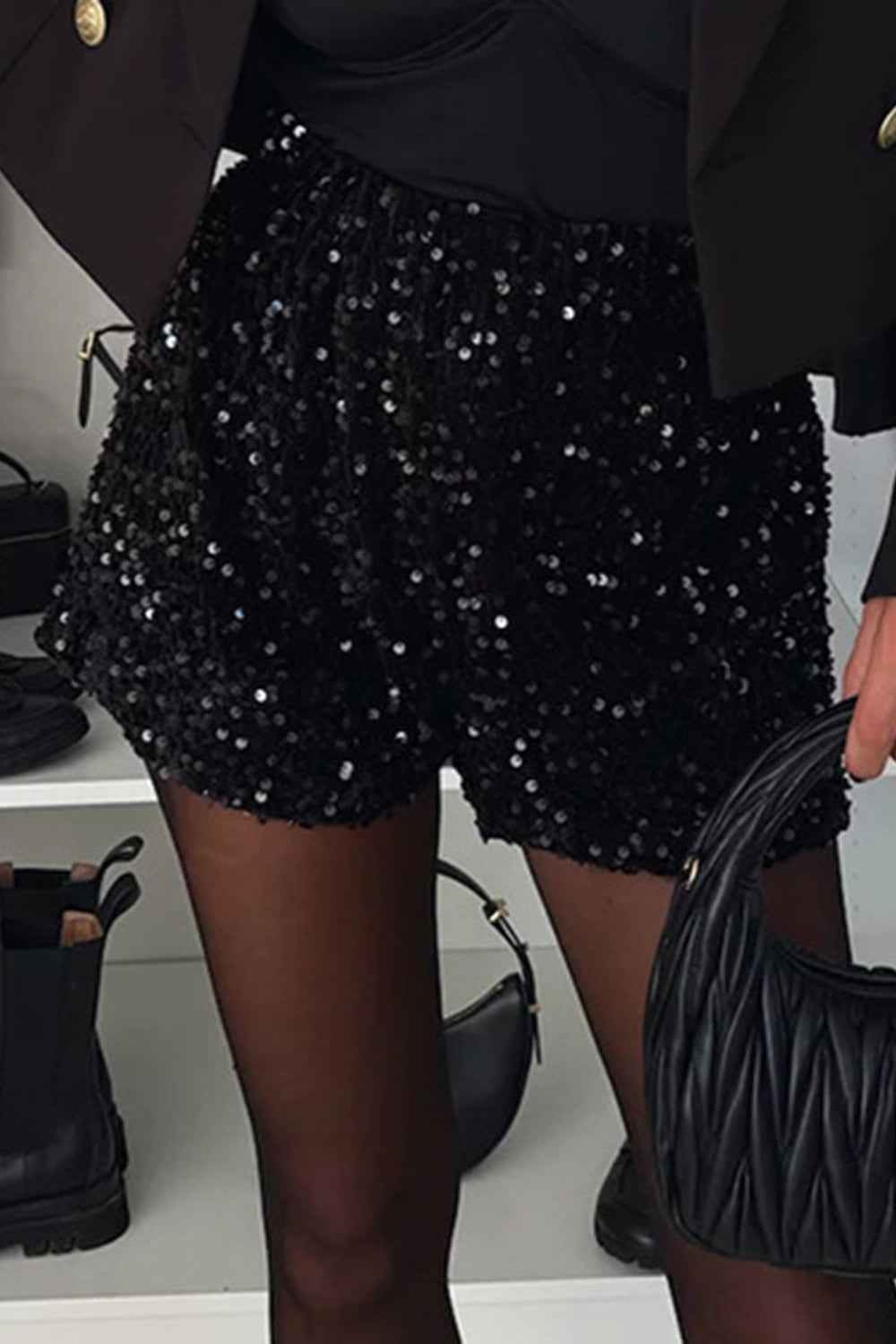 Sequin Mid Rise Shorts