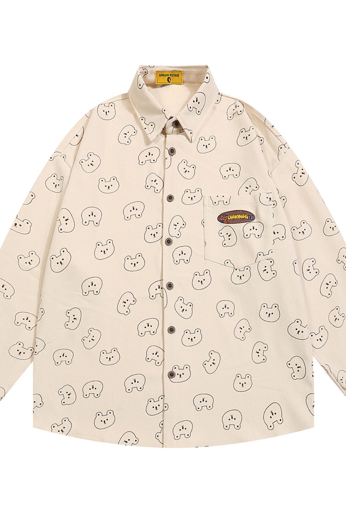 Men's Bear Printed Button-Up Shirt Apricot - Love Classic
