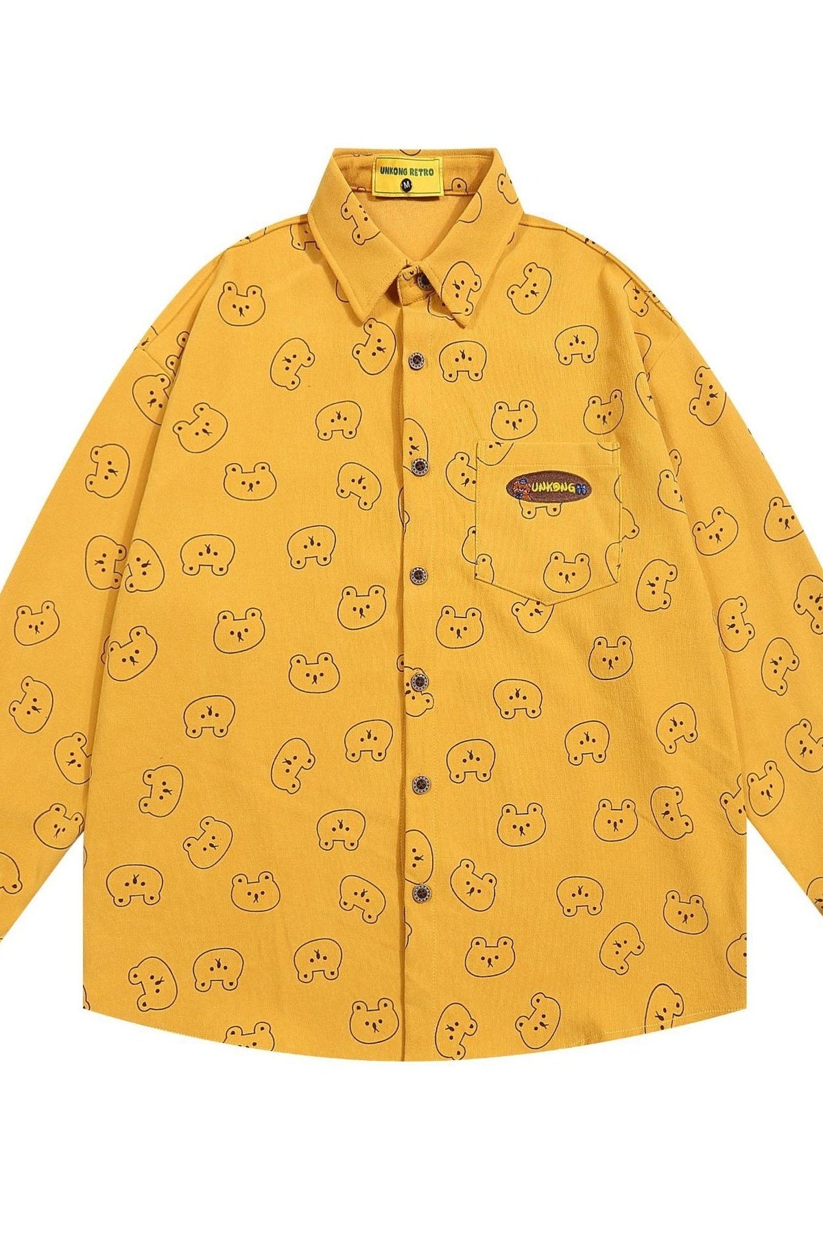 Men's Bear Printed Button-Up Shirt Yellow - Love Classic