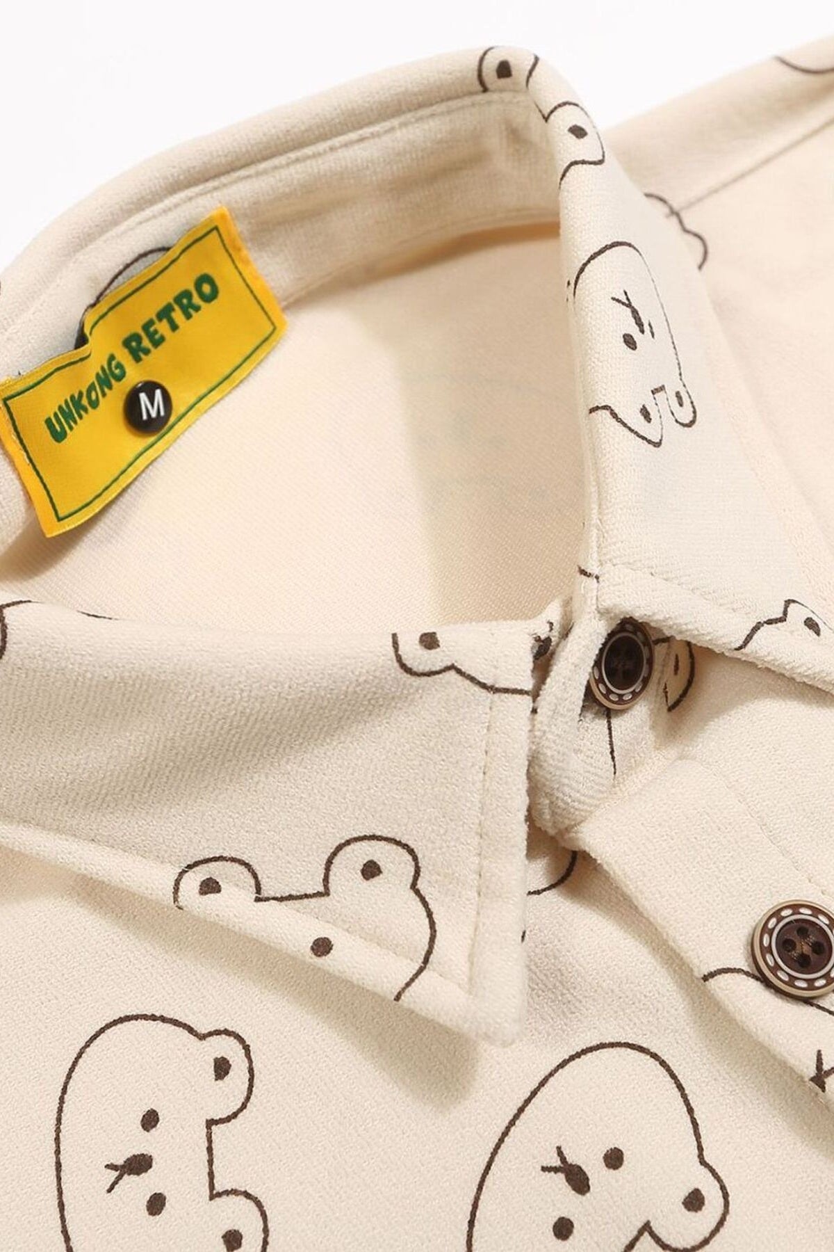 Men's Bear Printed Button-Up Shirt Apricot - Love Classic 3