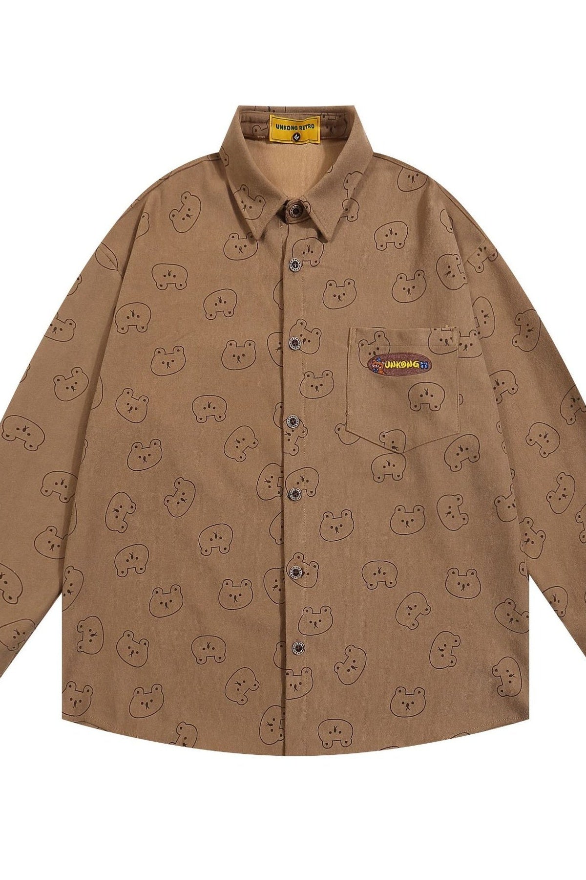 Men's Bear Printed Button-Up Shirt Coffee - Love Classic