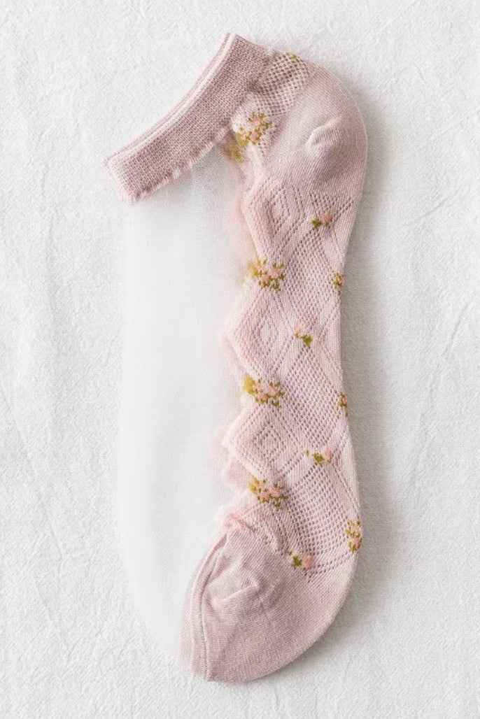 Braided Floral Sheer Ankle Sock