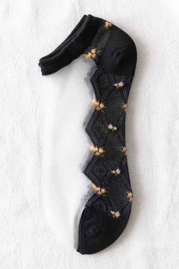 Braided Floral Sheer Ankle Sock