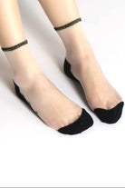 Gold Glitter Rim Sheer Crew Socks