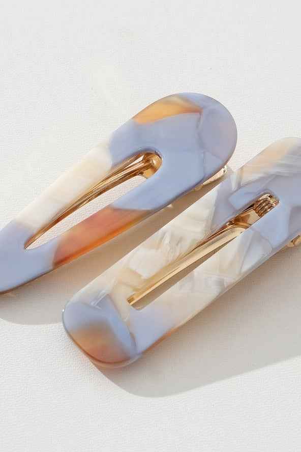 Light blue and Ivory Marble Printed Barrette Hair Clip