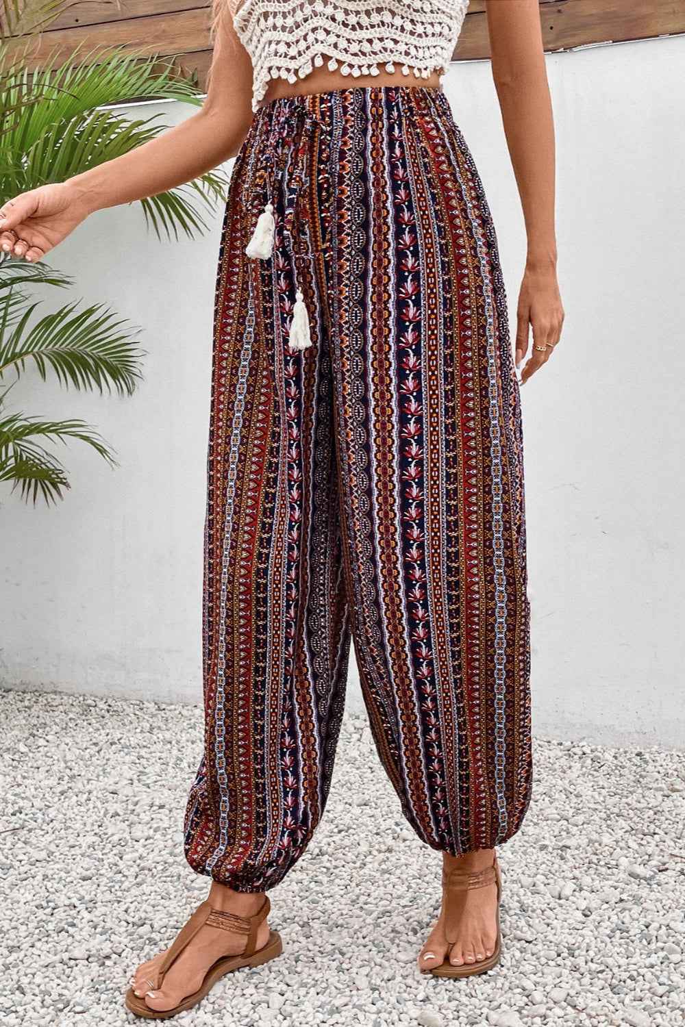 Tassel Printed High Waist Pants