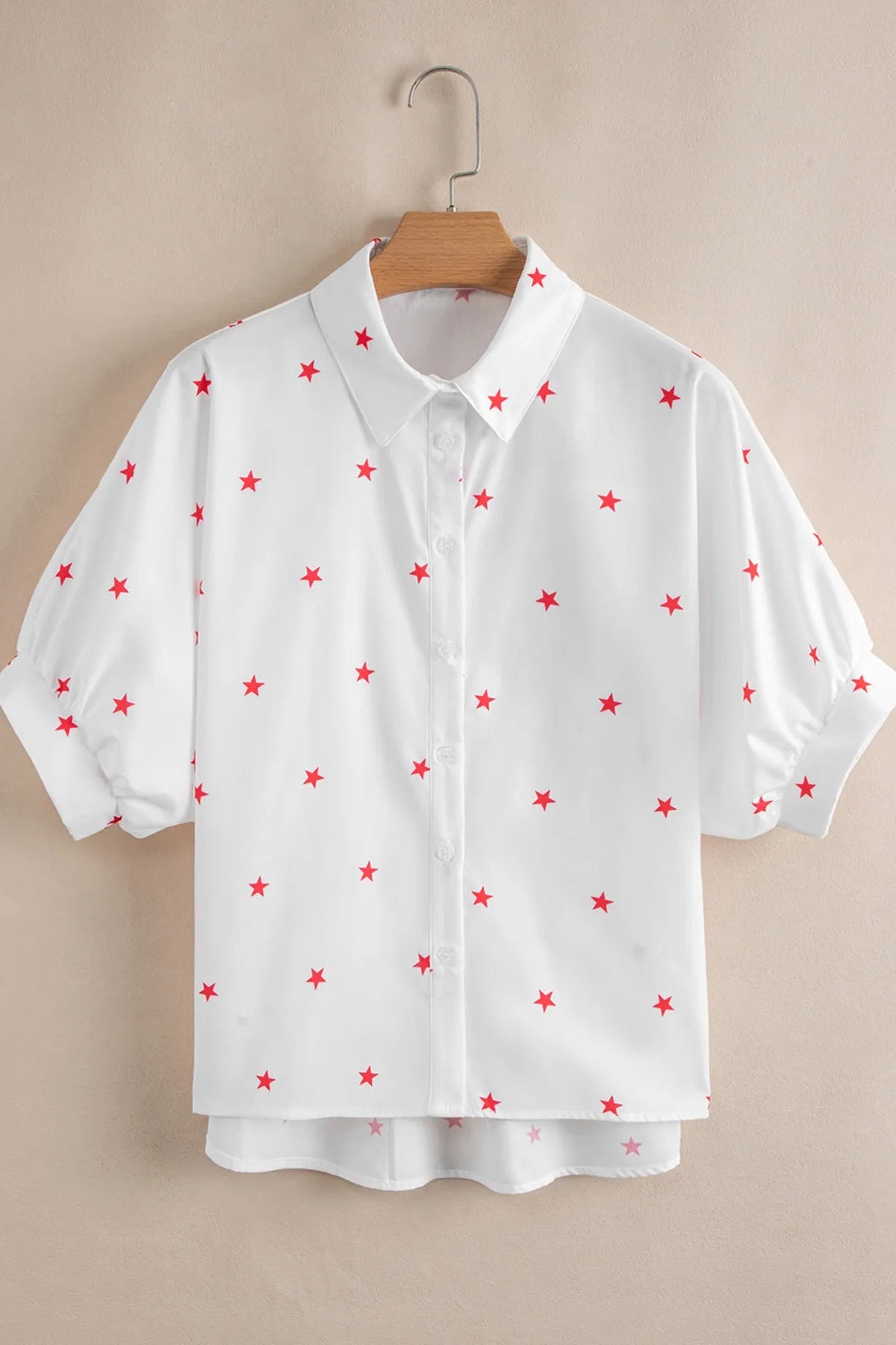 Star Print Puff Sleeve Button-Up Shirt - Love Classic 4