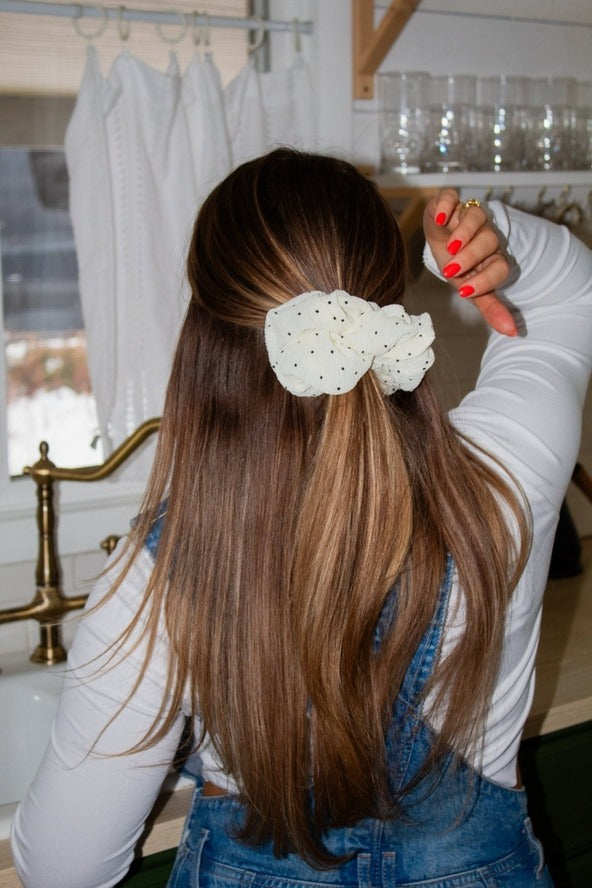 White Spotted Style Scrunchie