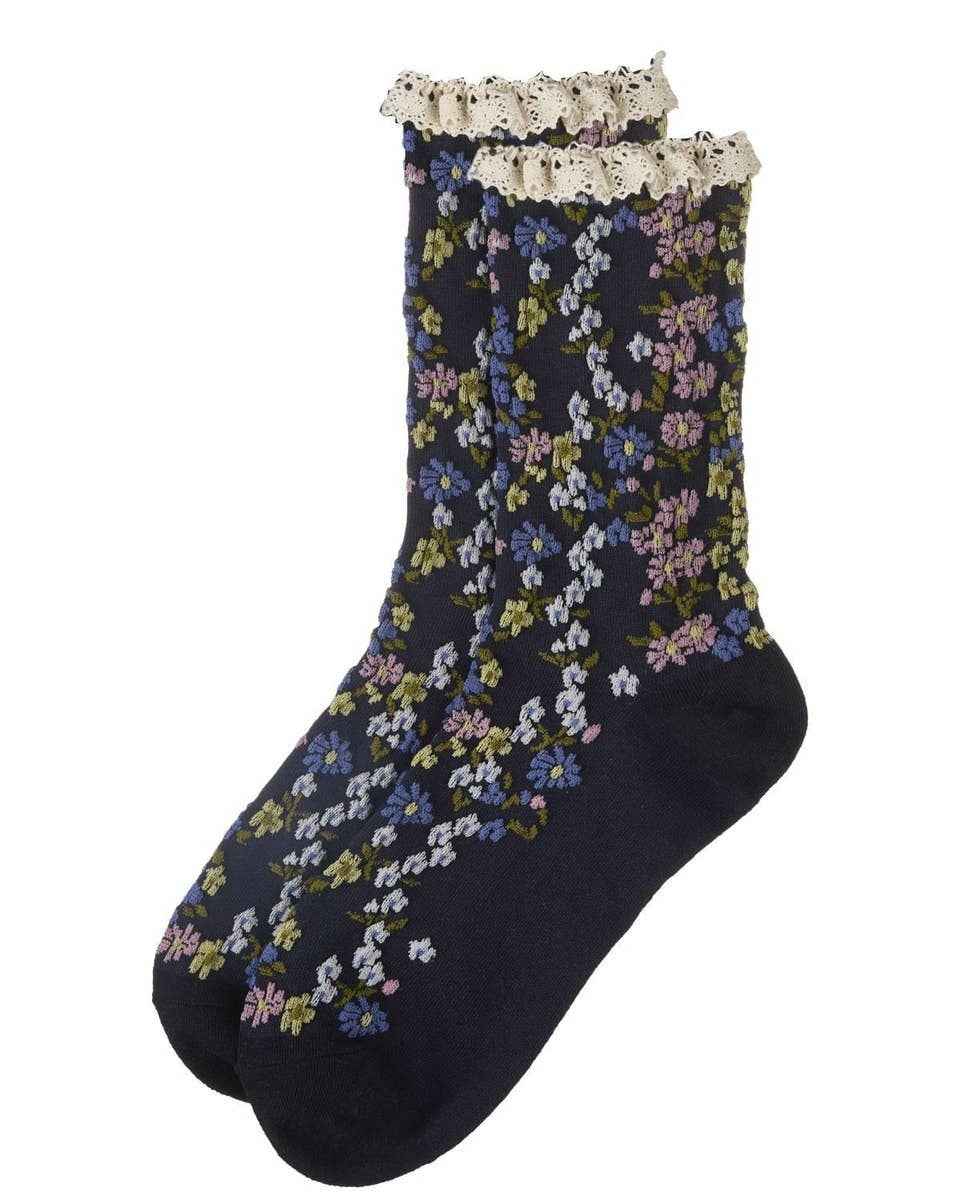 Floral Lace Cuff Crew Socks