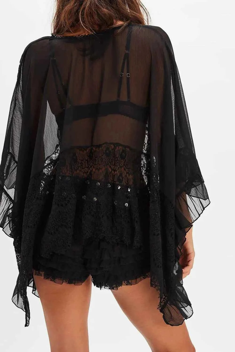 Lace Ruffle Long Sleeve Cover-Up