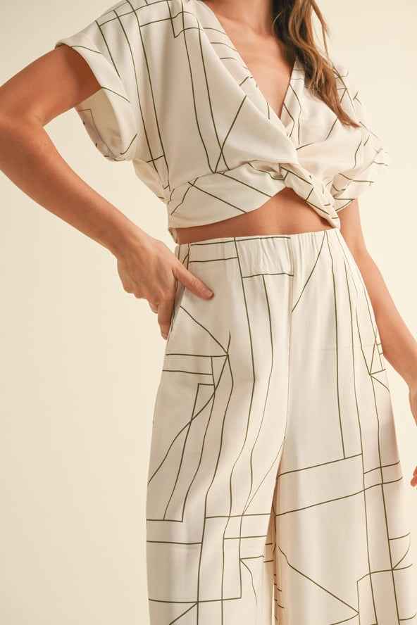 Multi Grid Pattern Wide Leg Pants