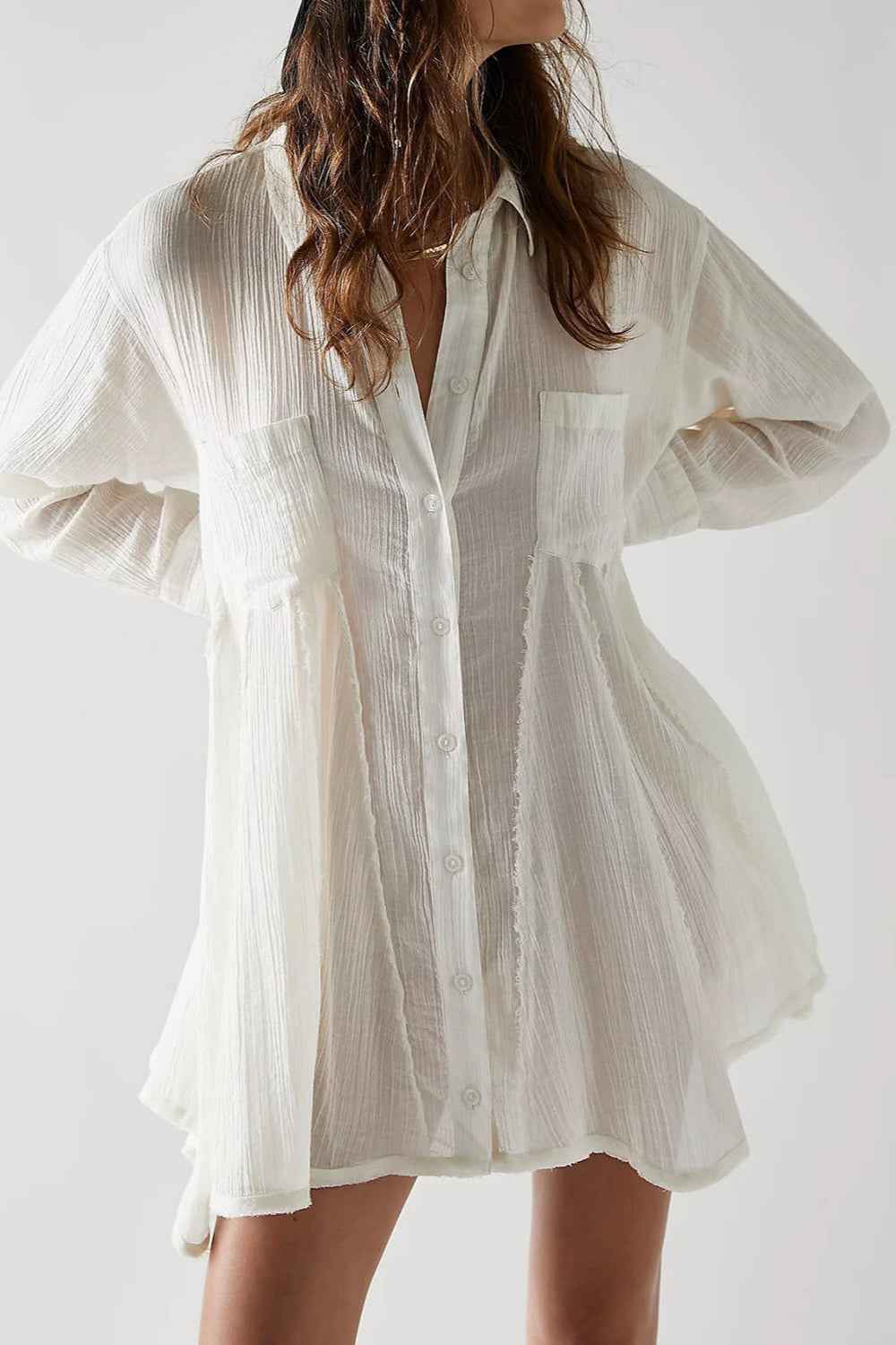 Button Up Sheer Longline Shirt