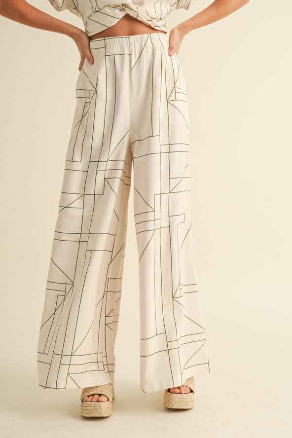 Multi Grid Pattern Wide Leg Pants