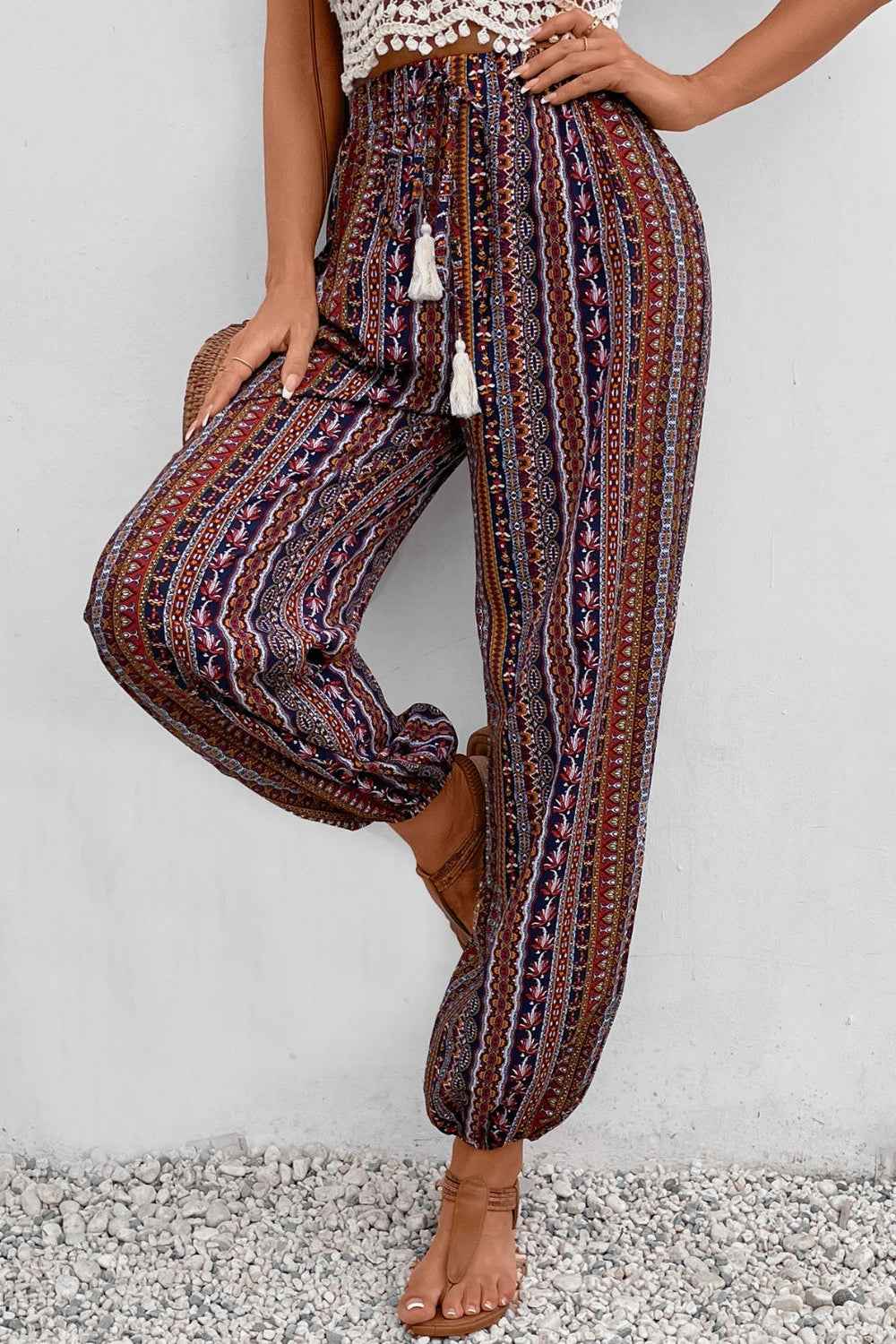 Tassel Printed High Waist Pants