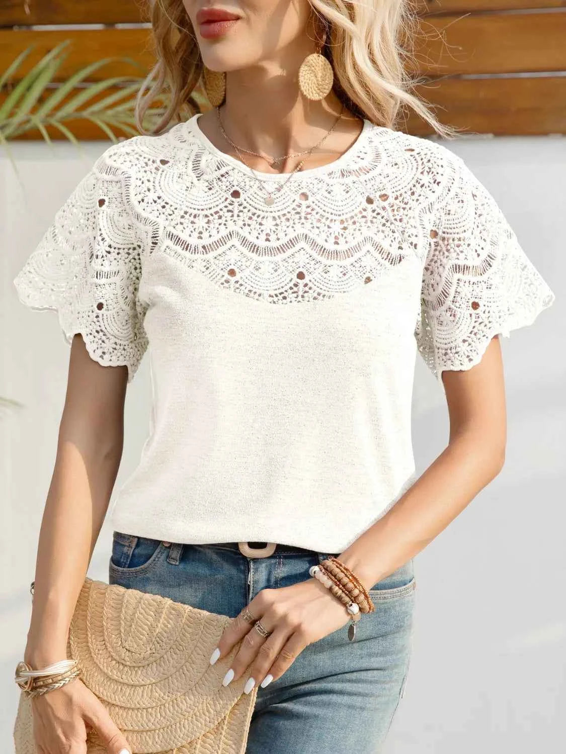 Short Sleeve Crochet Top
