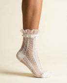 Chantilly Pearl Lace Crew Socks - White