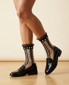 2-Pack, Chantilly Pearl Lace Crew Socks - Black