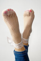 Candice White Fishnet and Lace Ankle Socks