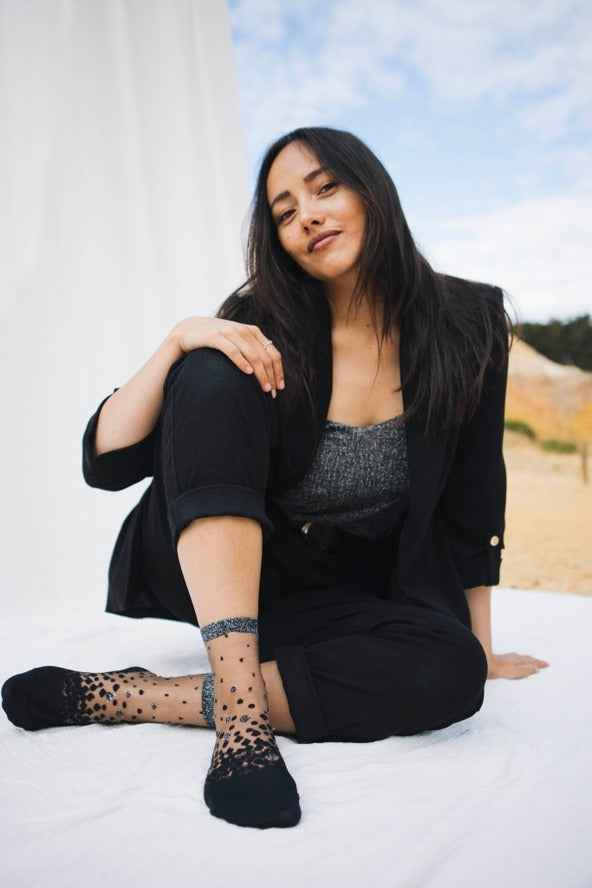 Transparent Socks with Silver Polka Dots