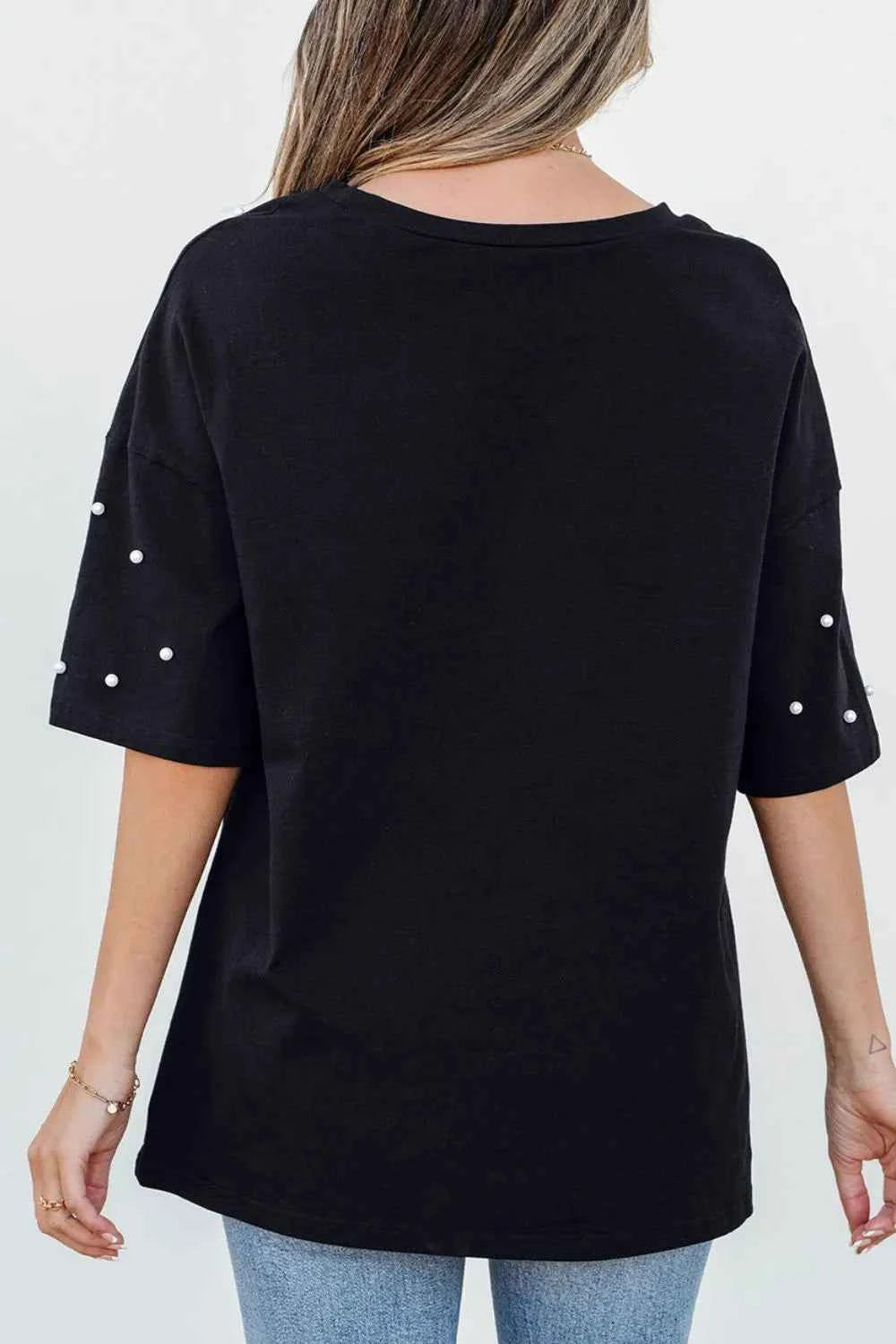 Pearl Beaded Half Sleeve T Shirt - Love Classic 2