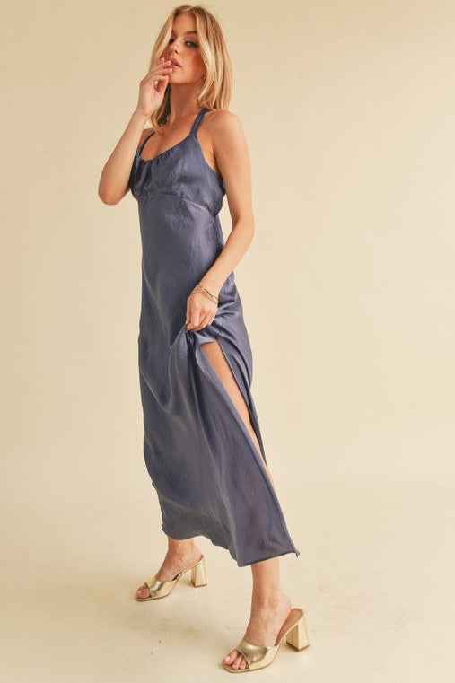 Ruched Side Slit Cutout Back Maxi Cami Dress - Love Classic 6