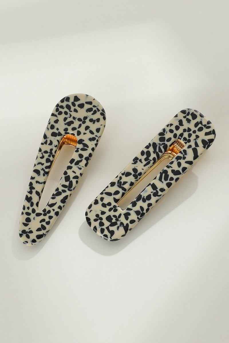 Gemma Printed Eco-Friendly Hair Clip White with black specks