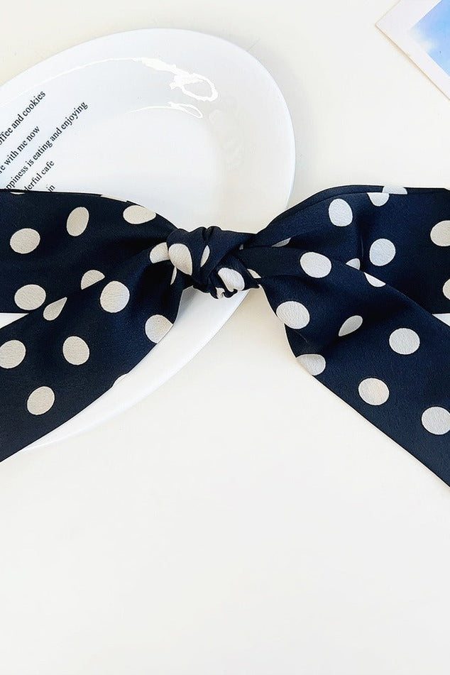 Navy Blue Polka Dot Ribbon Bow French Barrette Clip